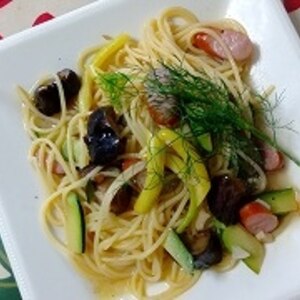 野菜炒めの残りで作る「和風パスタ」＊電子レンジ調理